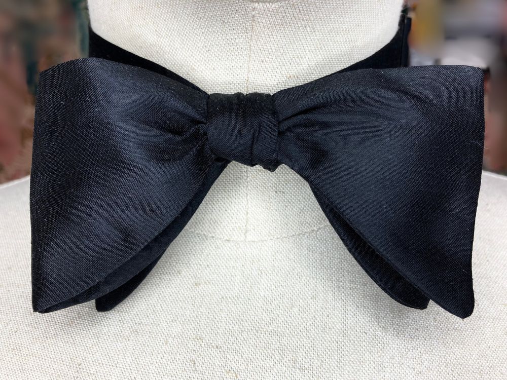 oversized black silk self tie bow tie