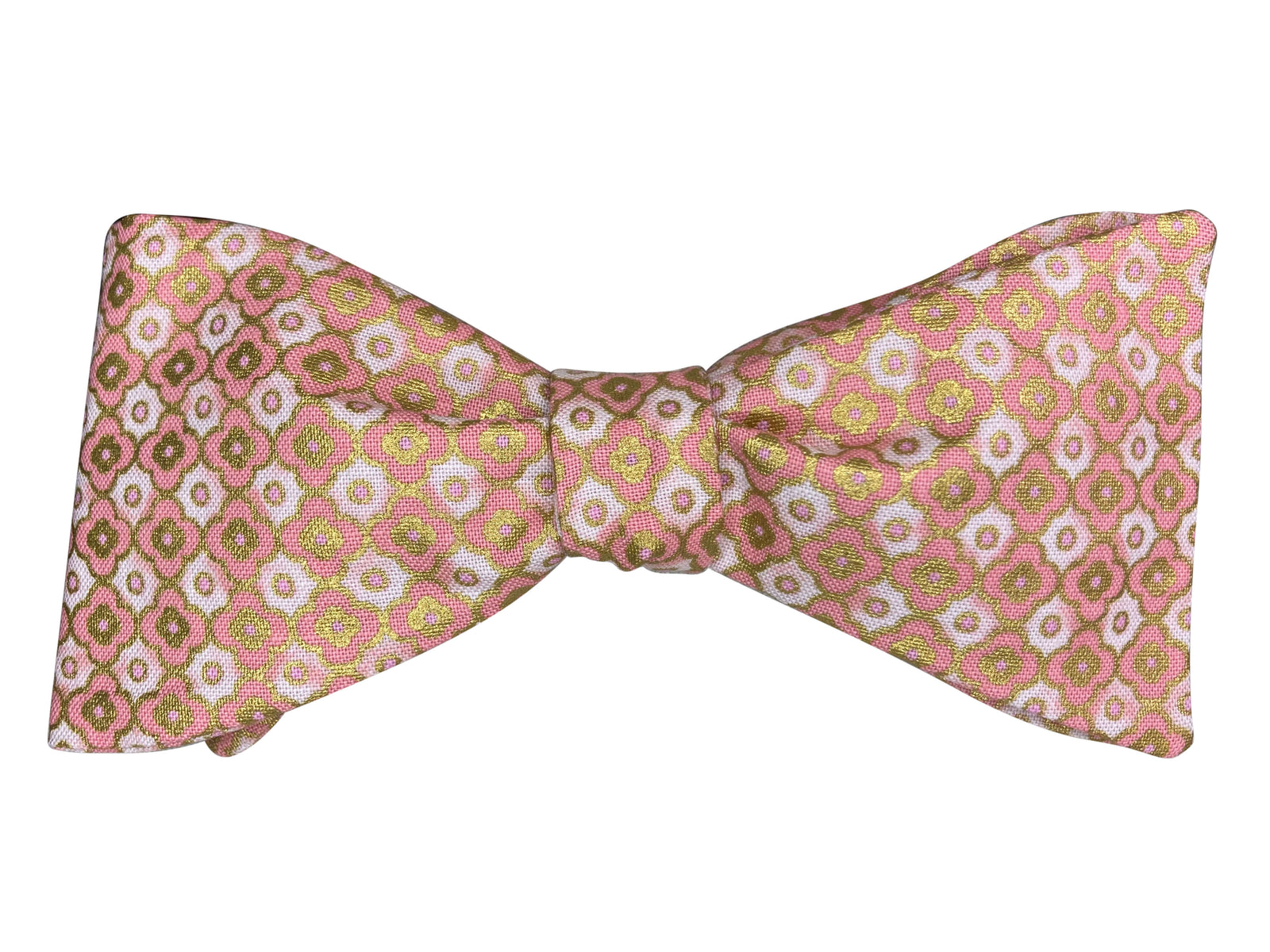 peach and metallic gold self tie bow tie