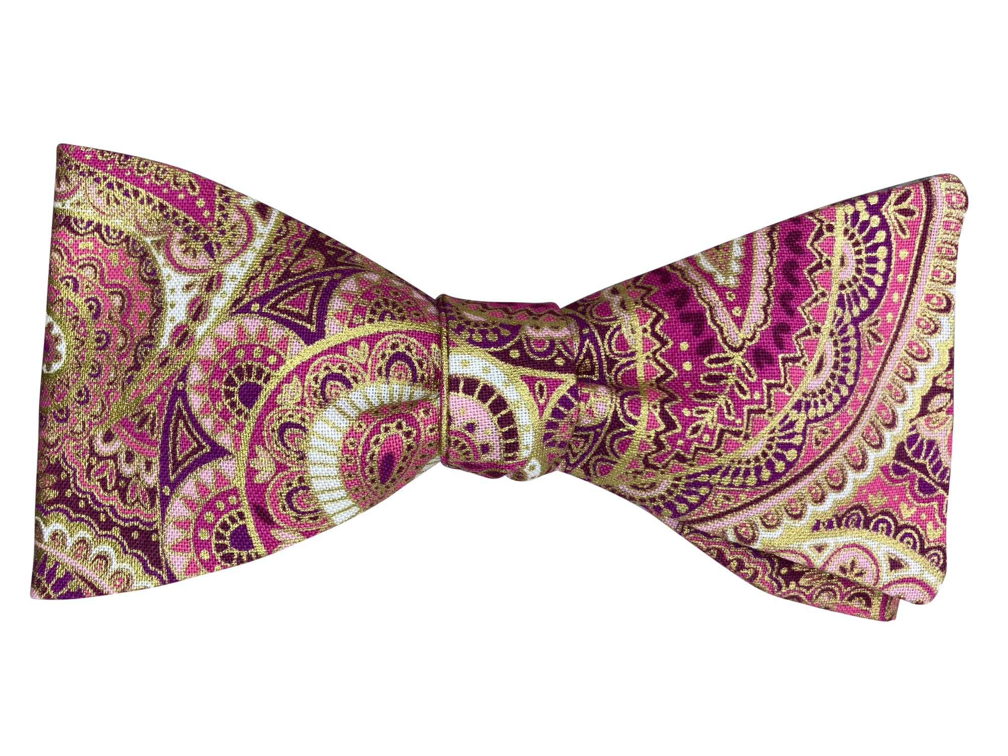 pink and gold paisley self tie bow tie