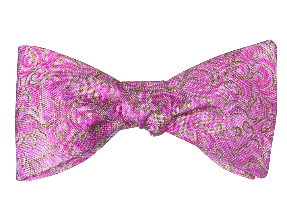 pink and metallic gold swirls self tie bow tie