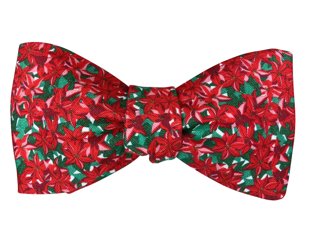 red and green poinsettia christmas flowers self tie bow tie
