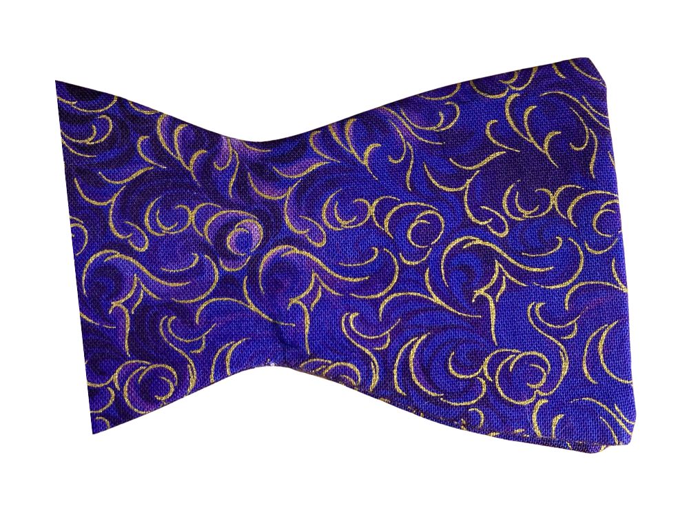 indigo purple and gold self tie bow tie