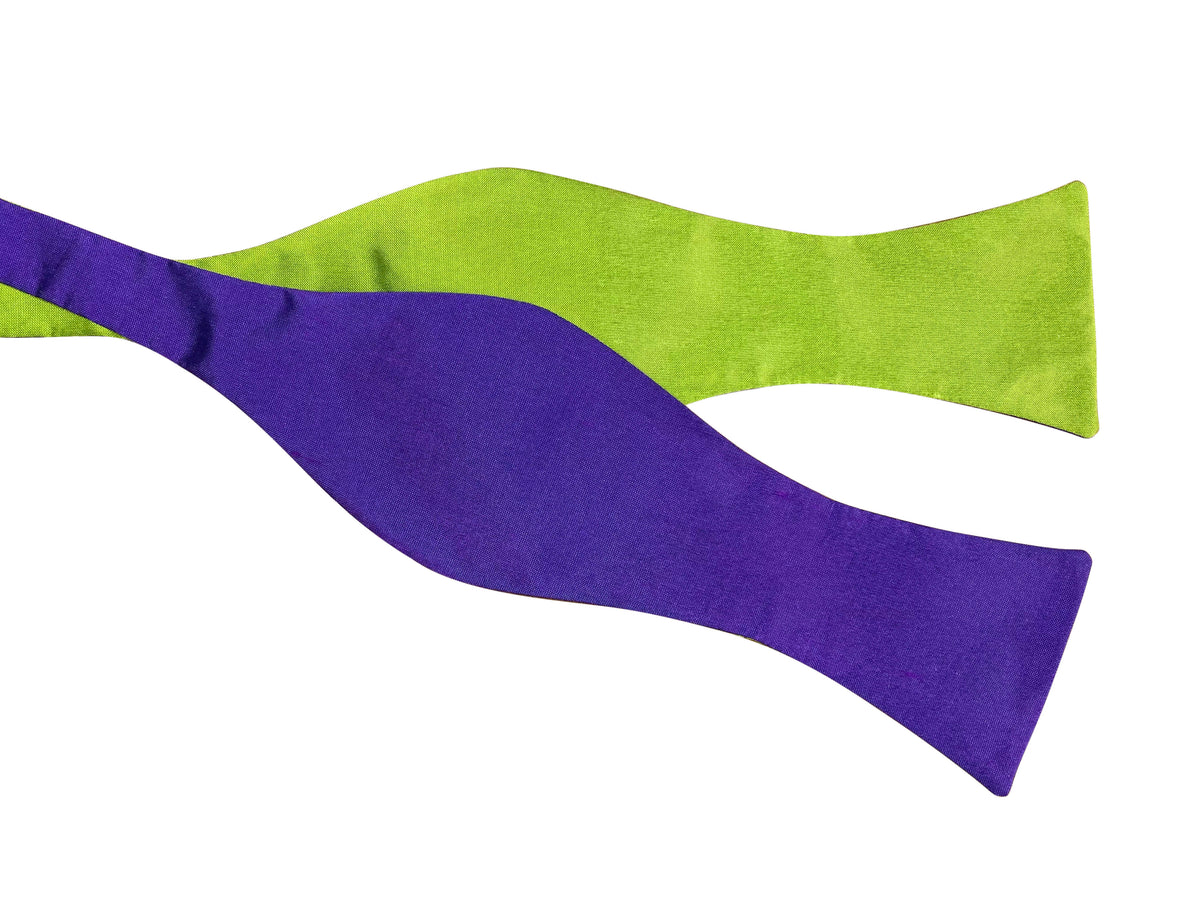 green and purple silk Wimbledon self tie bow tie