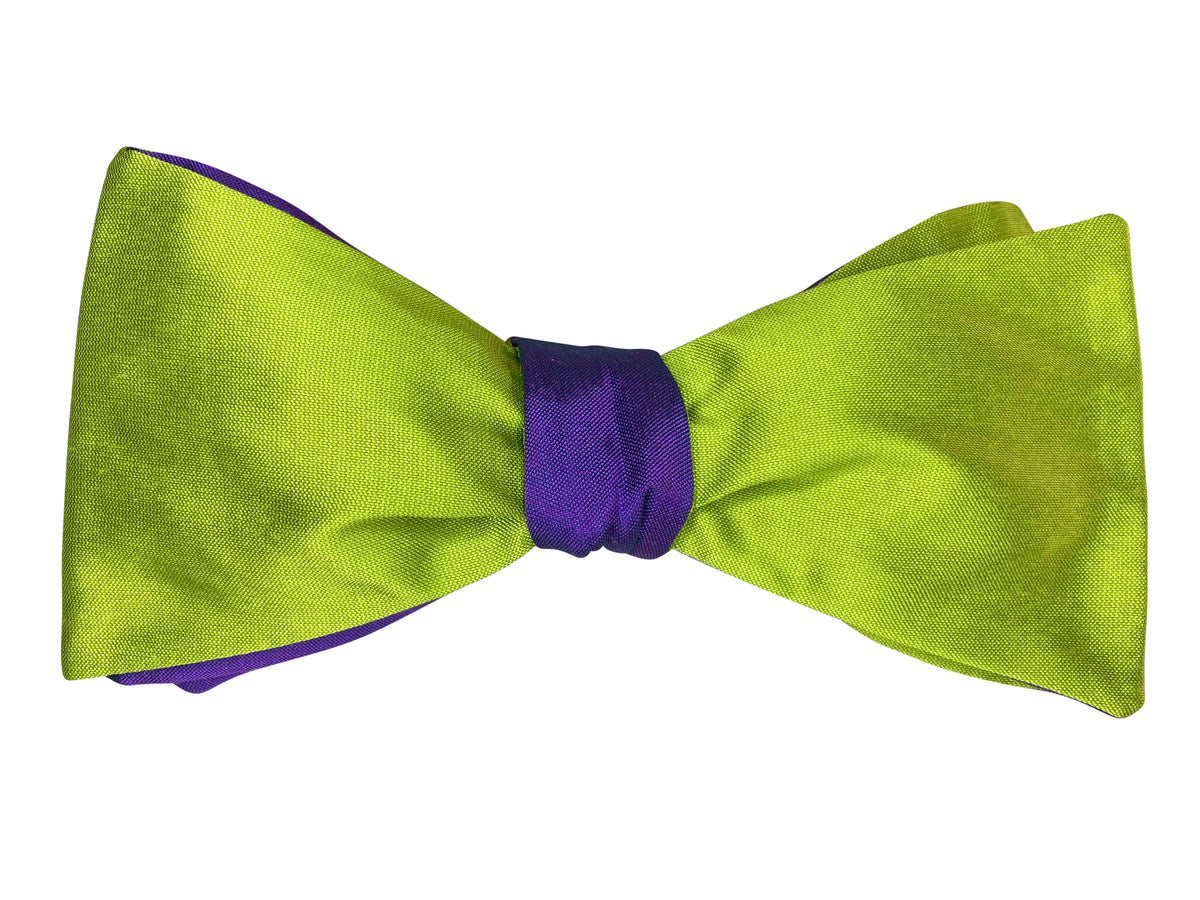 green and purple silk Wimbledon self tie bow tie