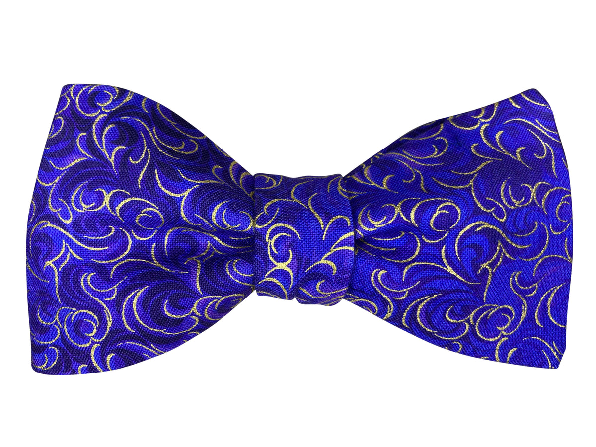 Purple & Metallic Gold Swirls Bow Tie