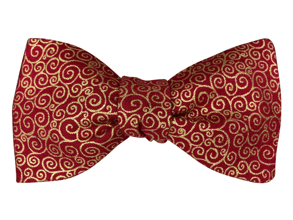 red and gold scrolls self tie bow tie