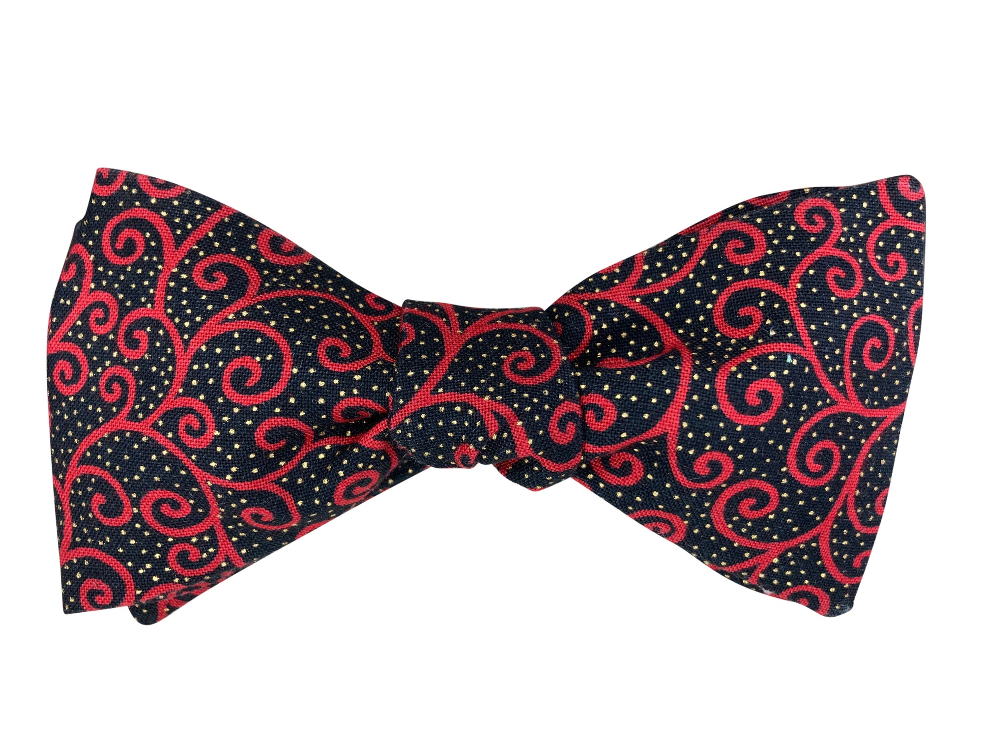 red and gold filigree self tie bow tie