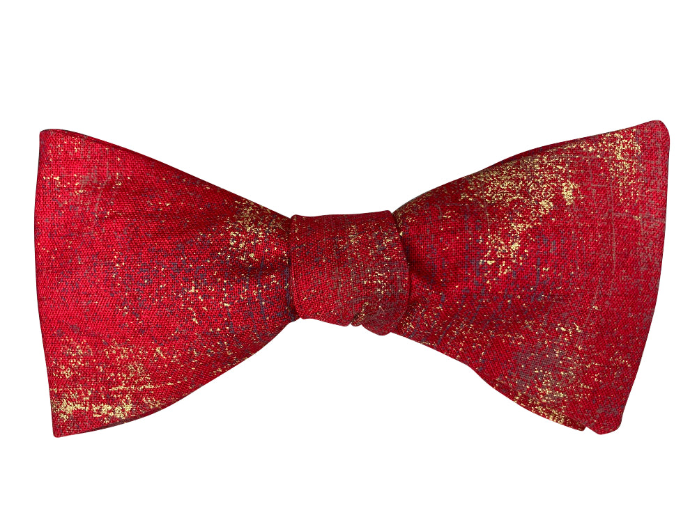 red and gold metallic self tie bow tie