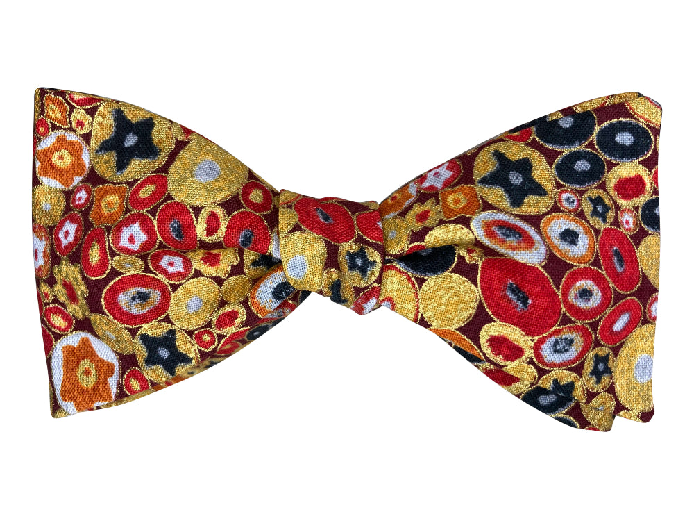 red and gold pebble gustav klimt inspred self tie bow tie