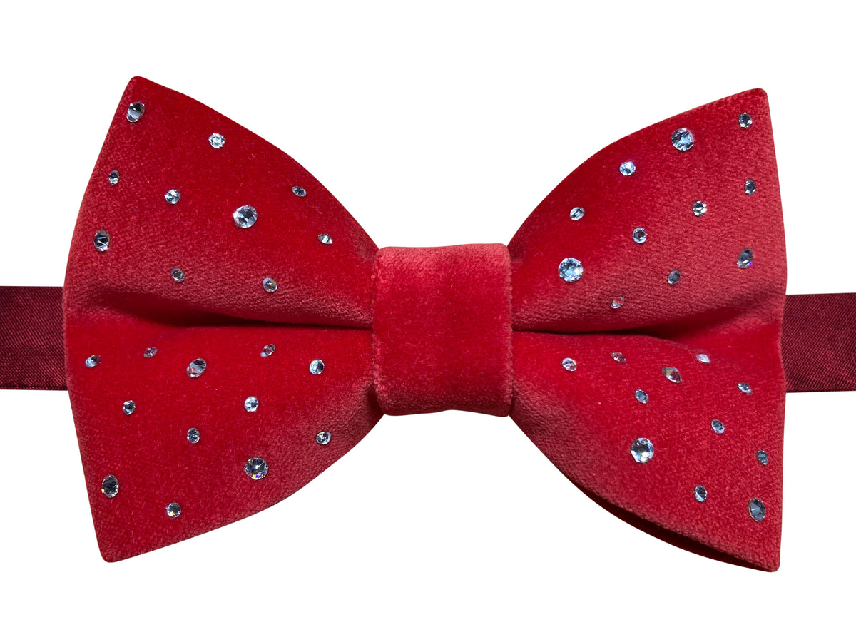 red velvet and crystal pre tied bow tie