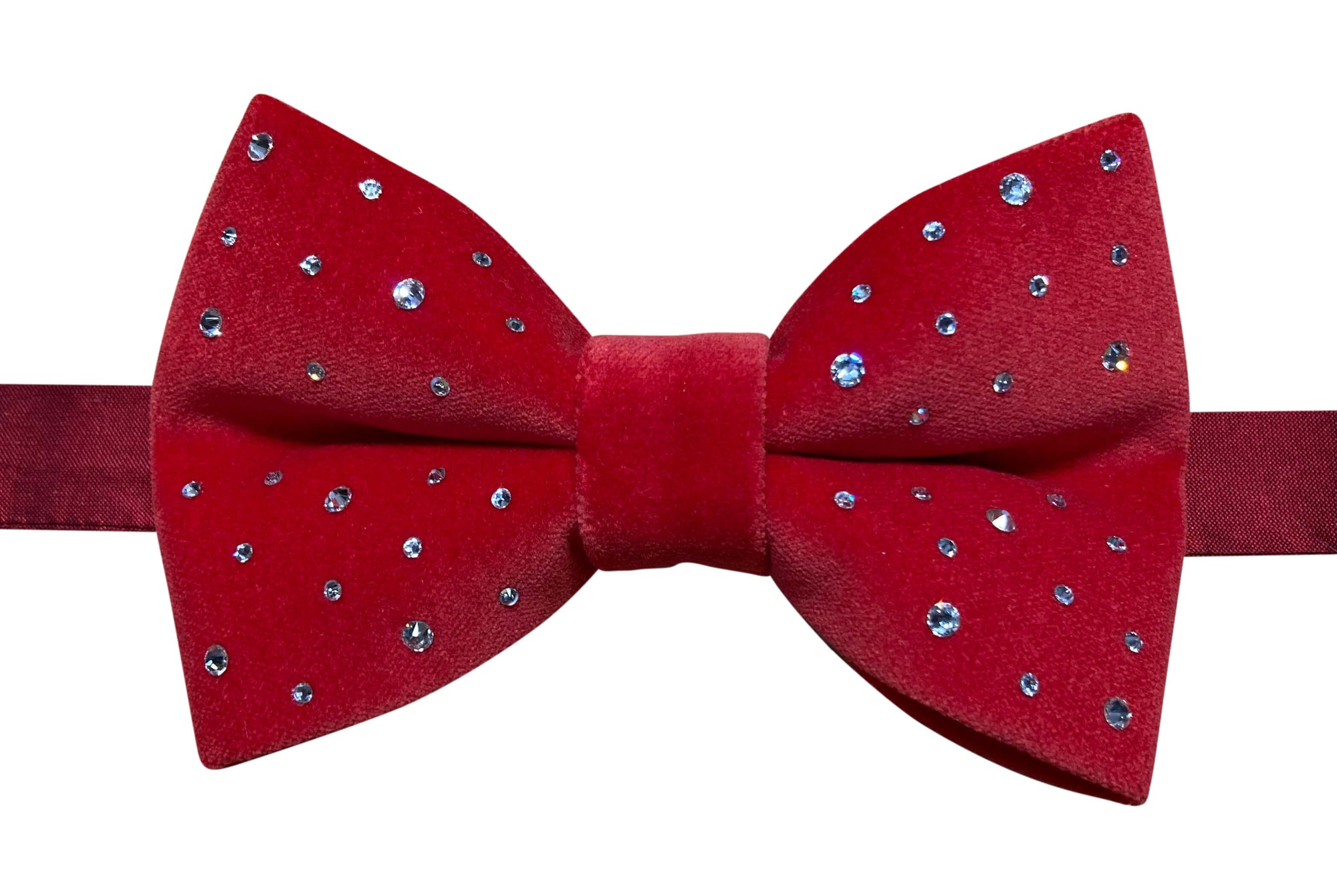red velvet and crystal pre tied bow tie