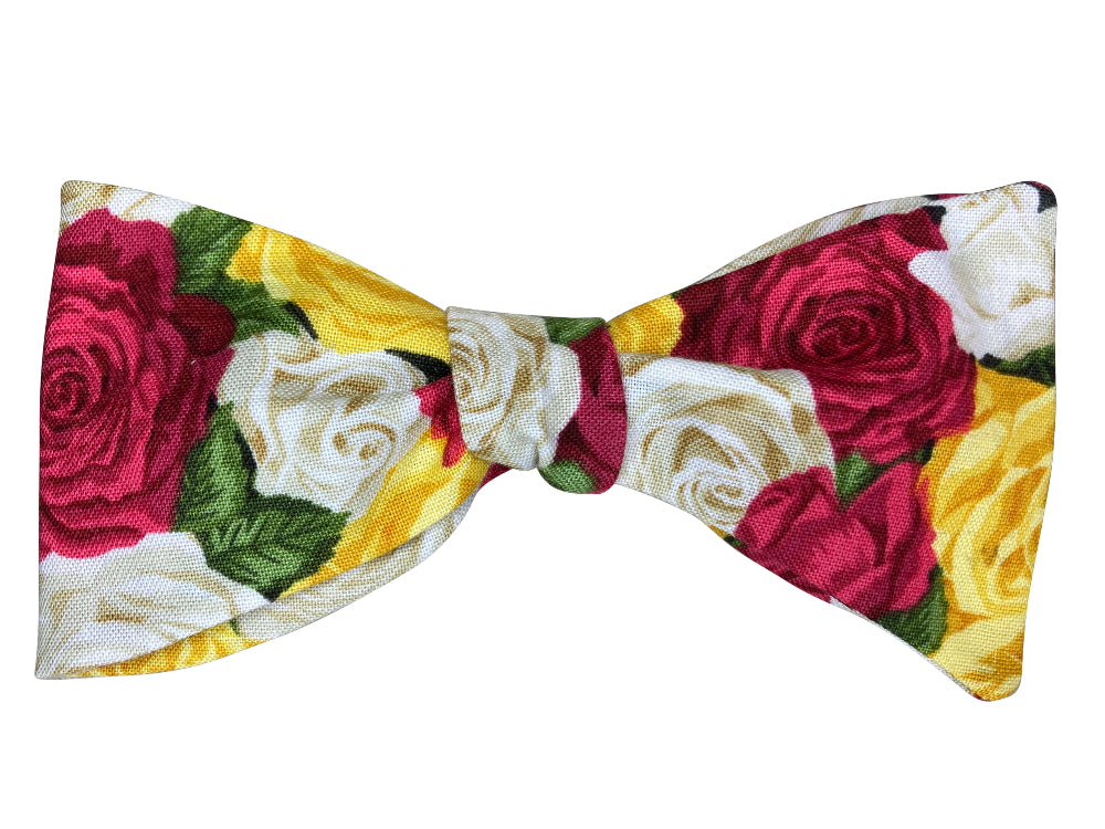 pink yellow and white roses self tie bow tie