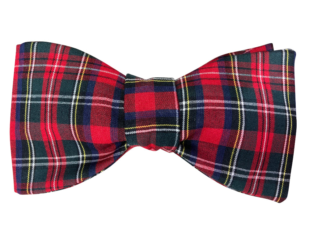 royal stewart red and green tartan self tie bow tie