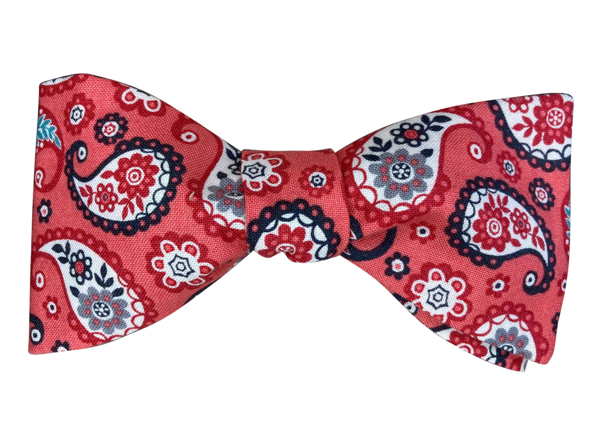 salmon pink paisley self tie bow tie