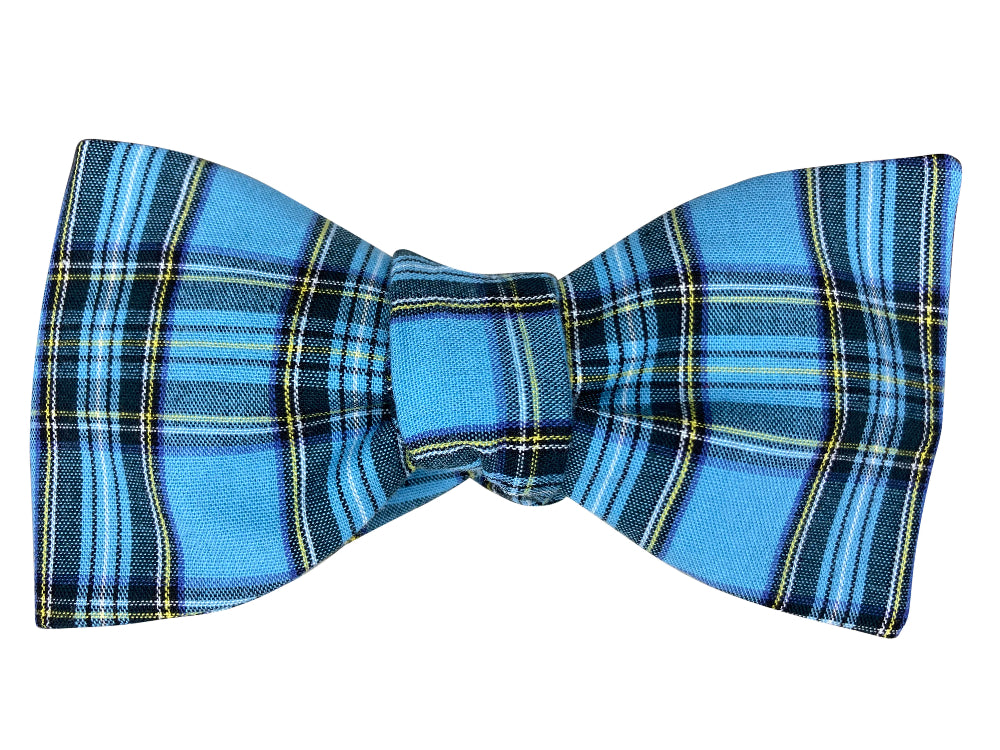 Blue plaid self tie bow tie