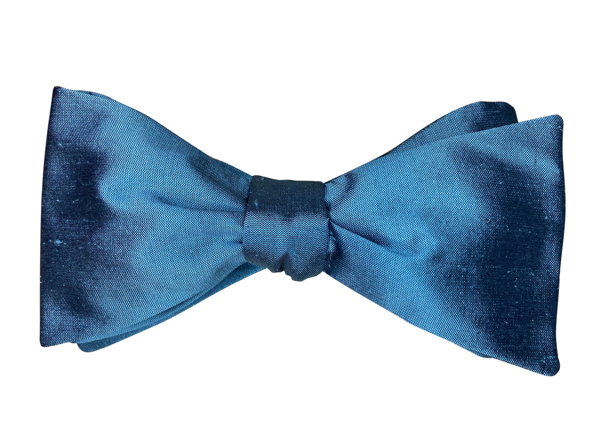 steel blue silk self tie bow tie