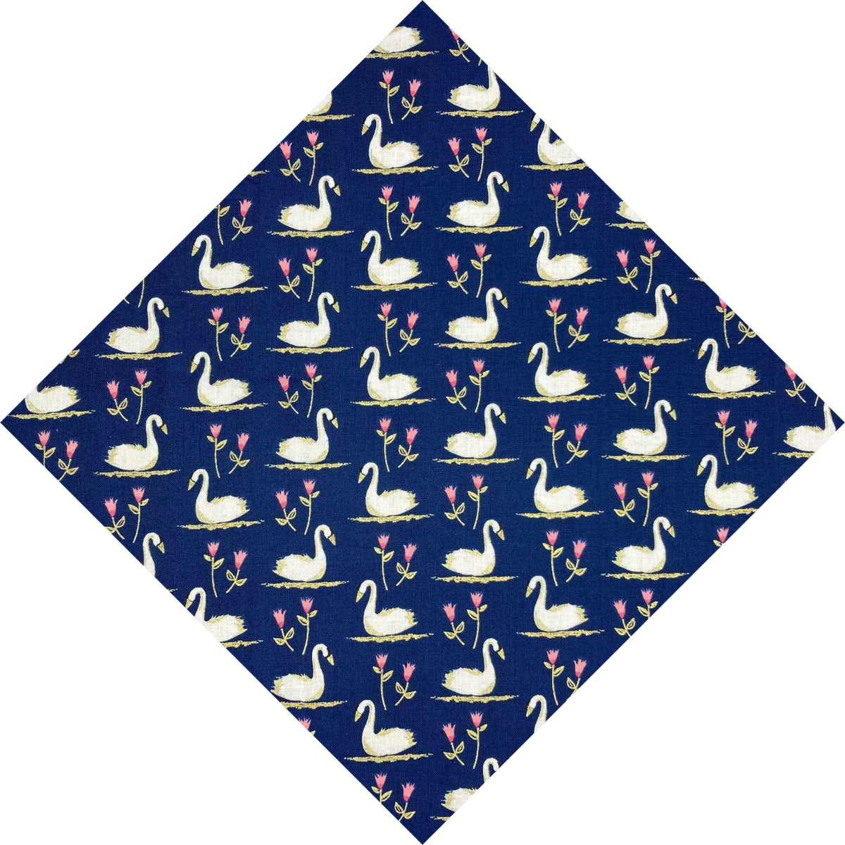 swans and pink flowers on navy blue pocket square