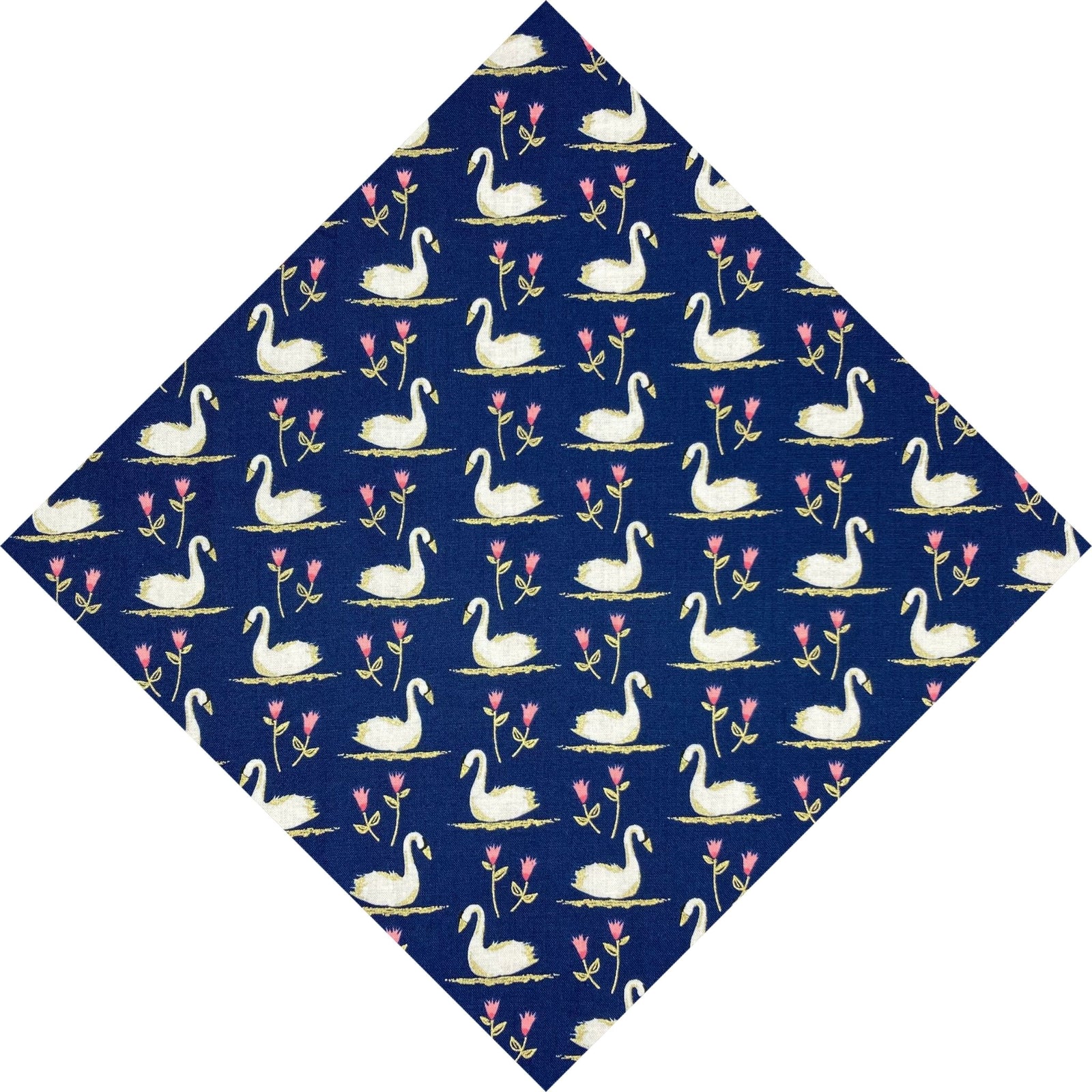 swans and pink flowers on navy blue pocket square
