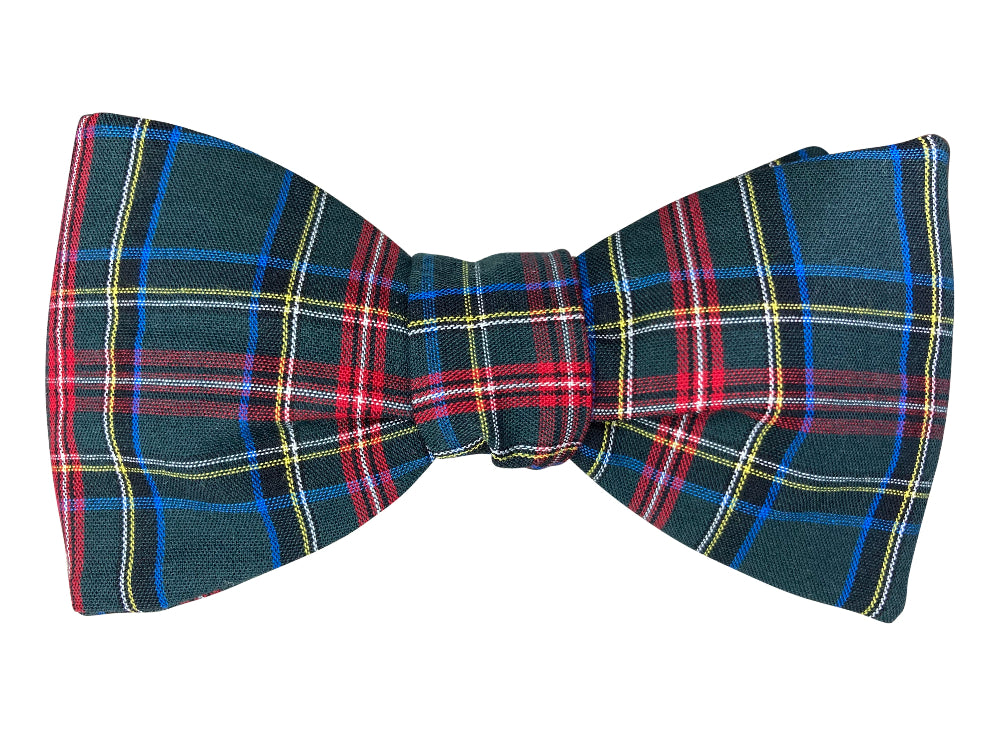 traditional green and red tartan self tie bow tie