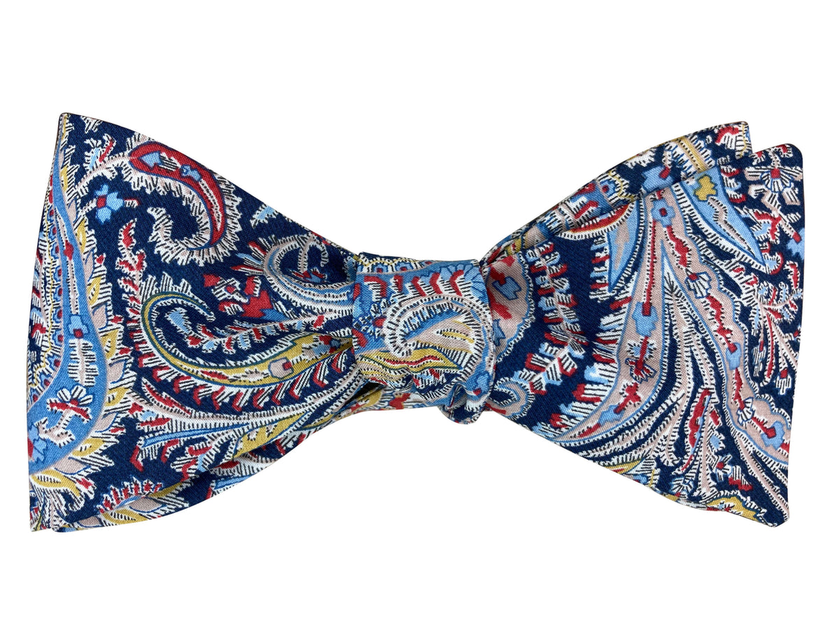 navy blue paisley self tie bow tie