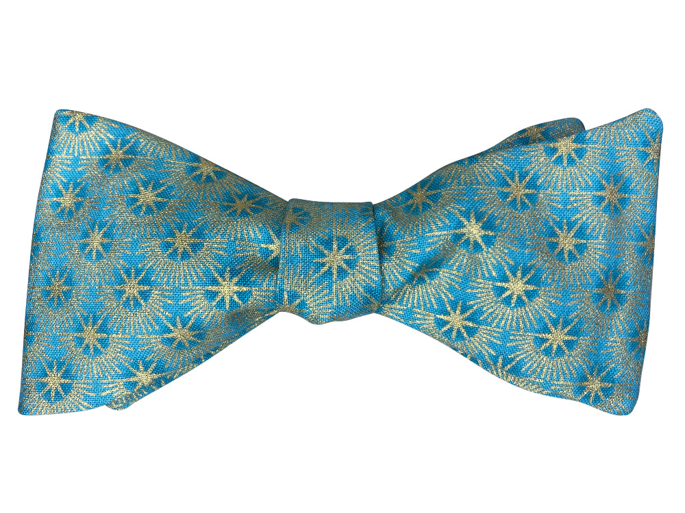 turquoise and metallic gold starburst self tie bow tie
