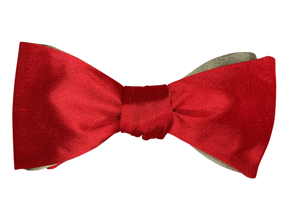4 way red and gold silk self tie bow tie
