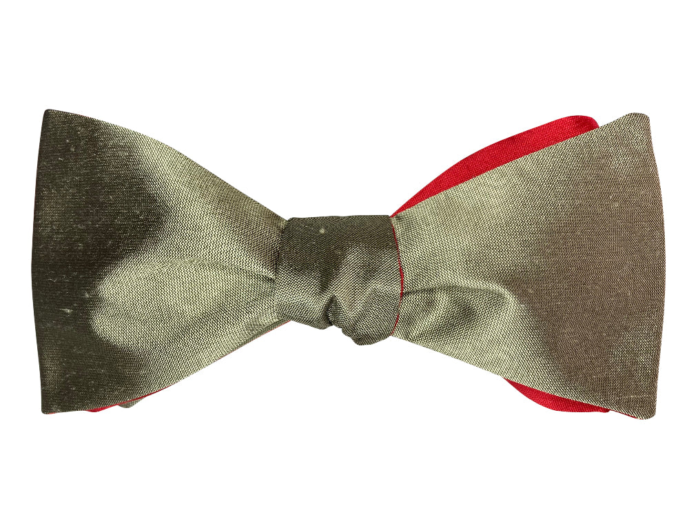 4 way red and gold silk self tie bow tie