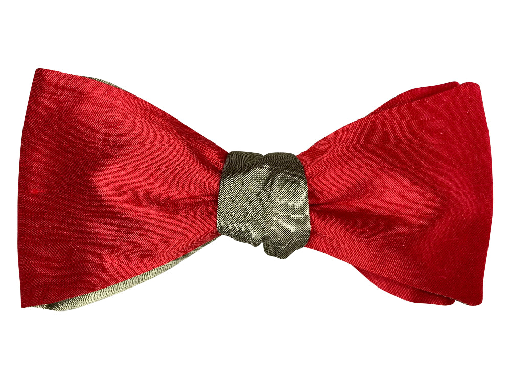 4 way red and gold silk self tie bow tie