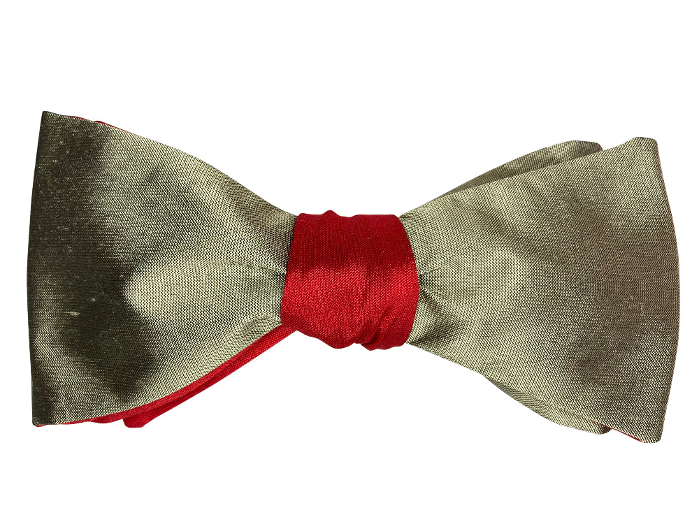4 way red and gold silk self tie bow tie