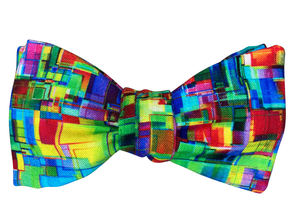 vivid multicolour cubes self tie bow tie