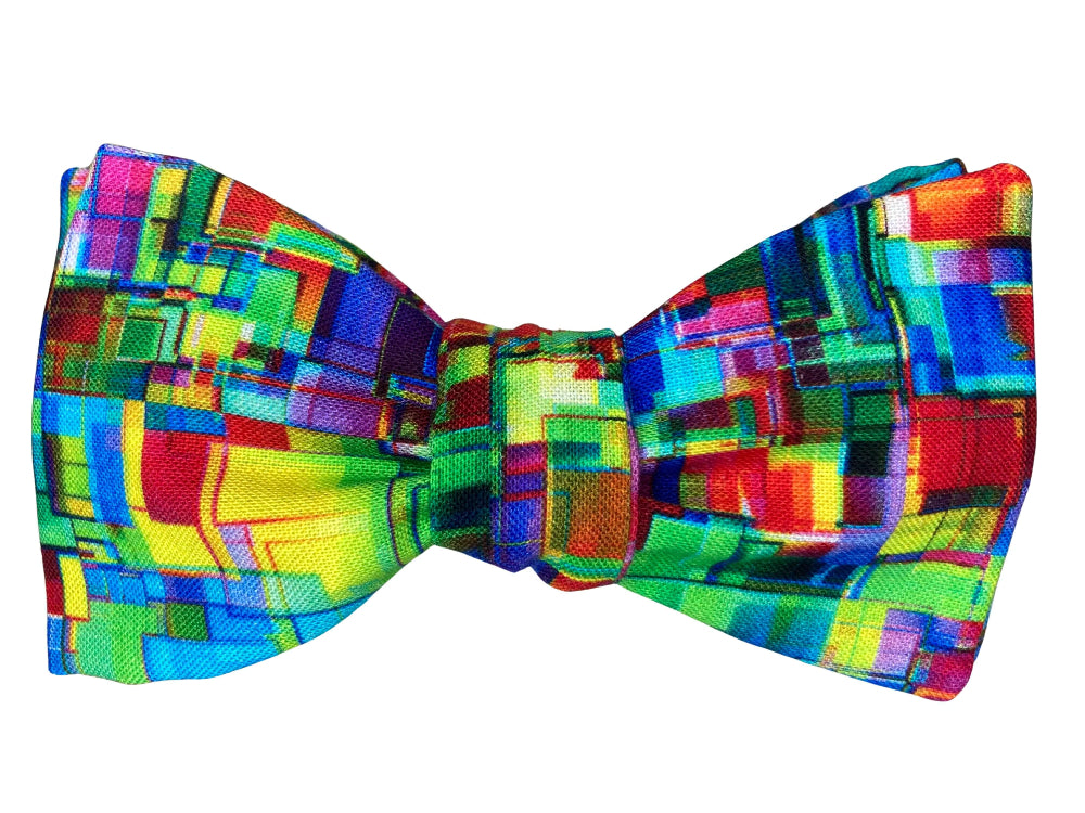 vivid multicolour cubes self tie bow tie