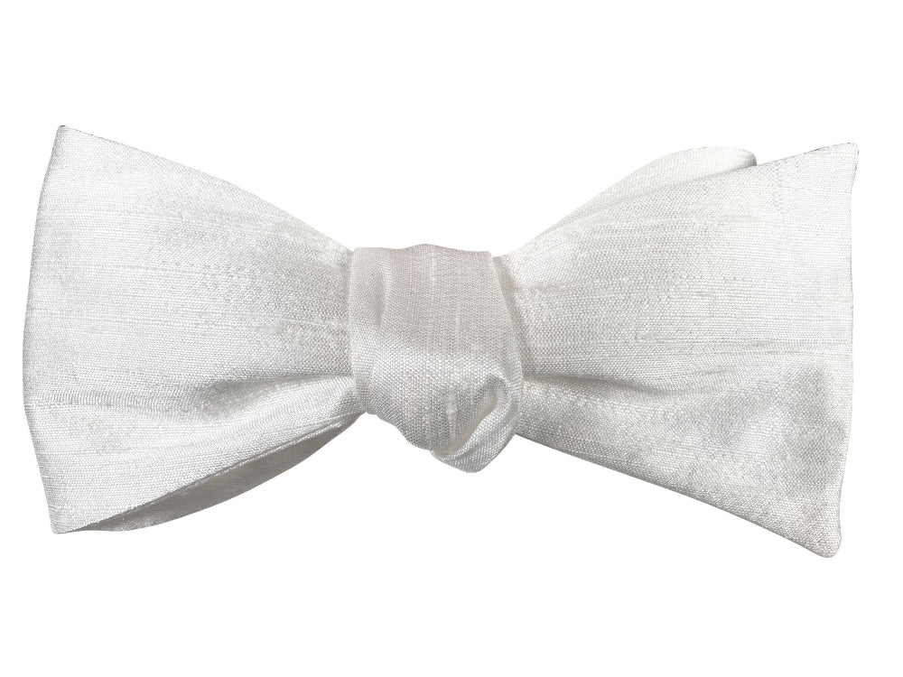 white silk self tie bow tie