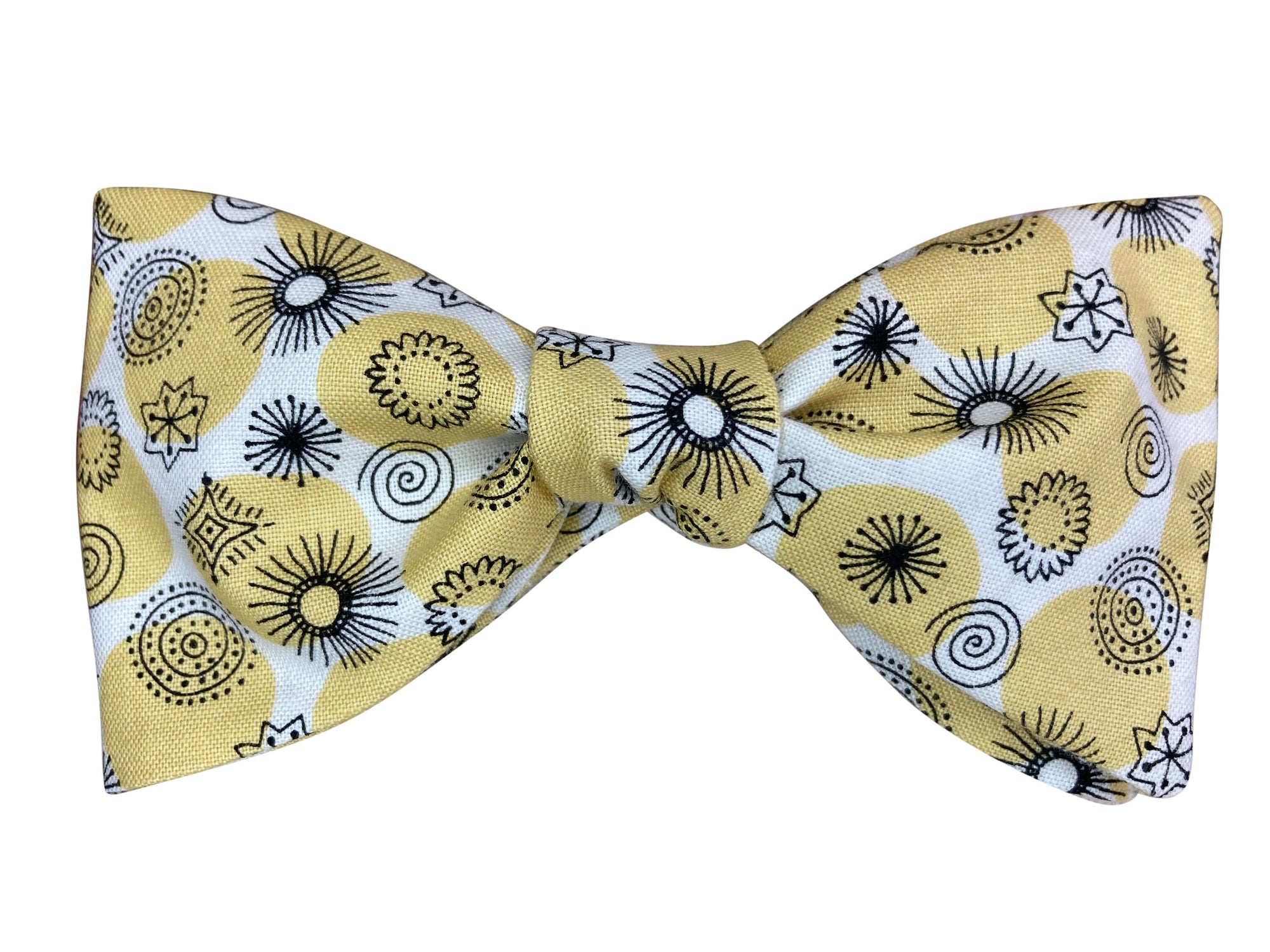 yellow polka dot atomic art self tie bow tie