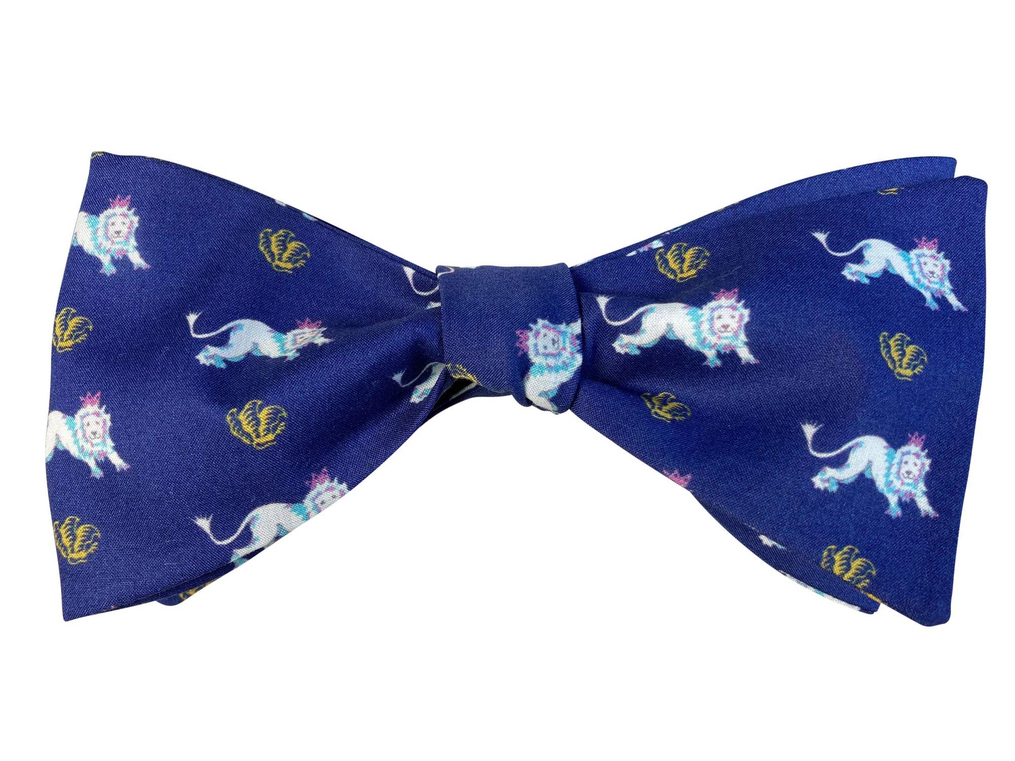 liberty royal lions on blue self tie bow tie
