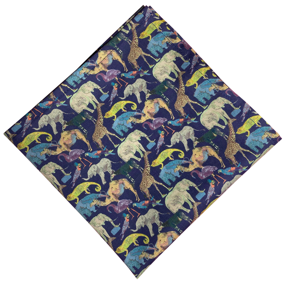 Liberty navy blue queue for the zoo pocket square