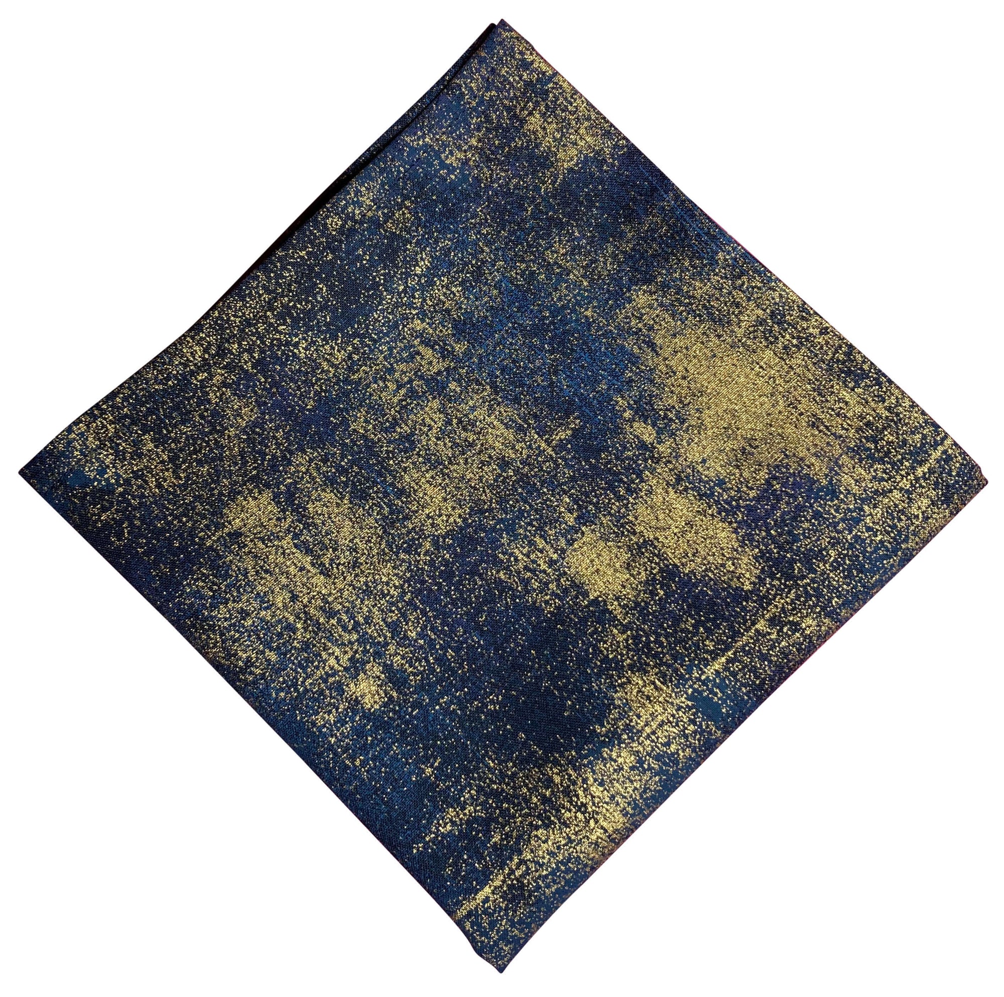 navy blue and metallic gold pocket square