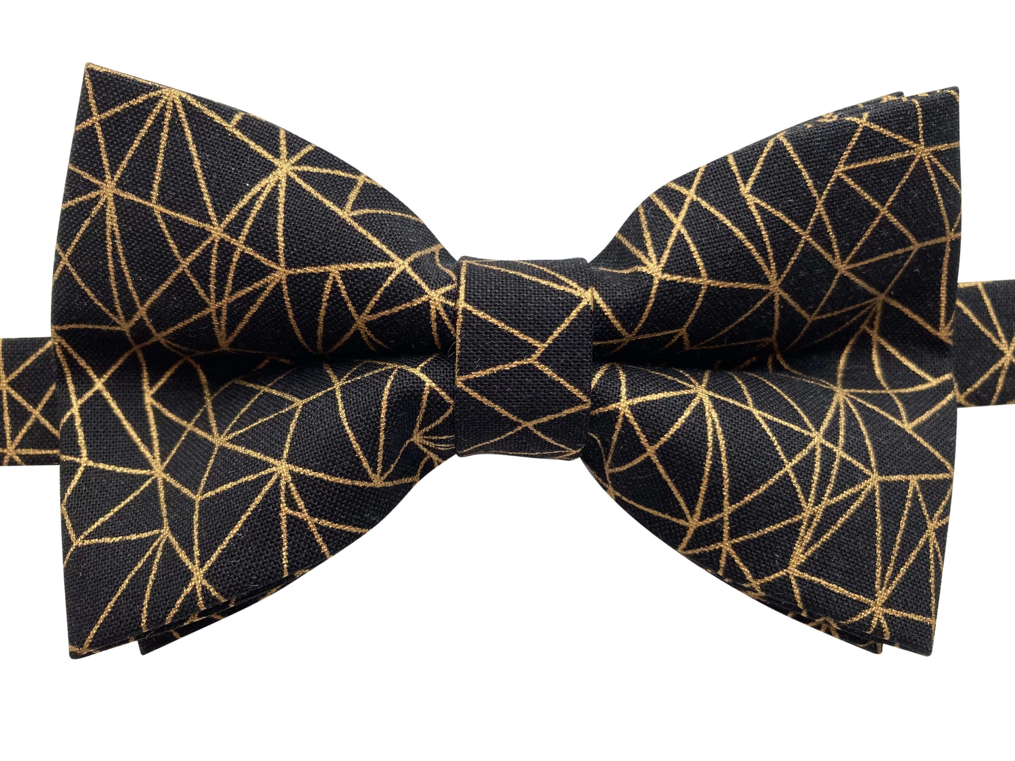 black and metallic gold pre tied bow tie