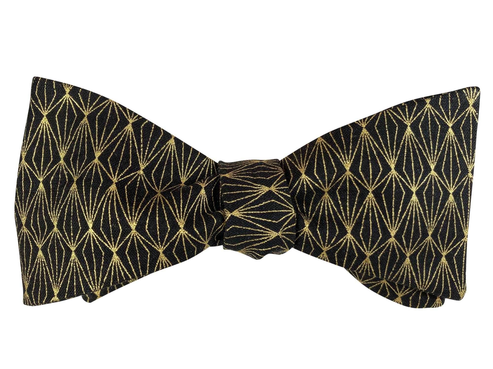 black and metallic gold self tie bow tie