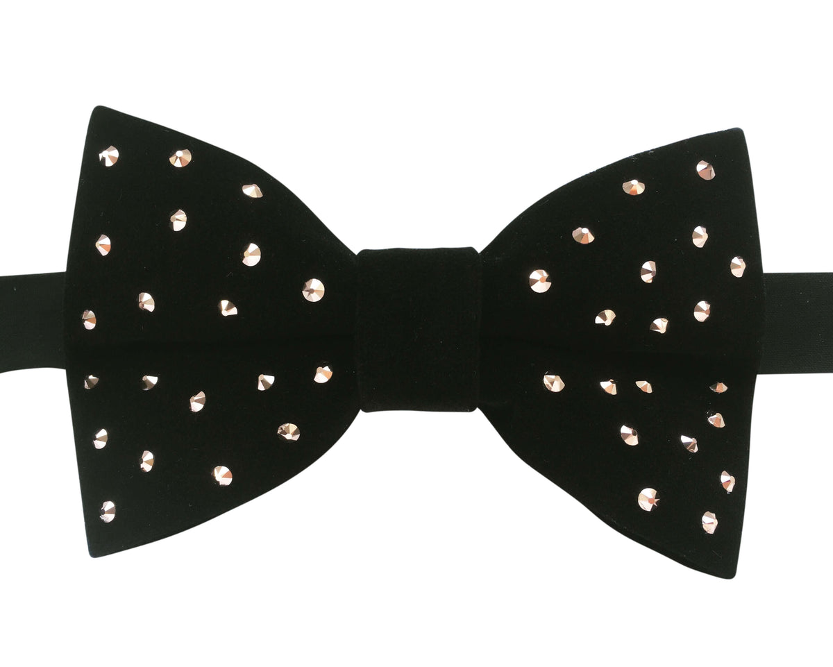 Black Velvet Bow Tie with Rose Gold Swarovski Crystals