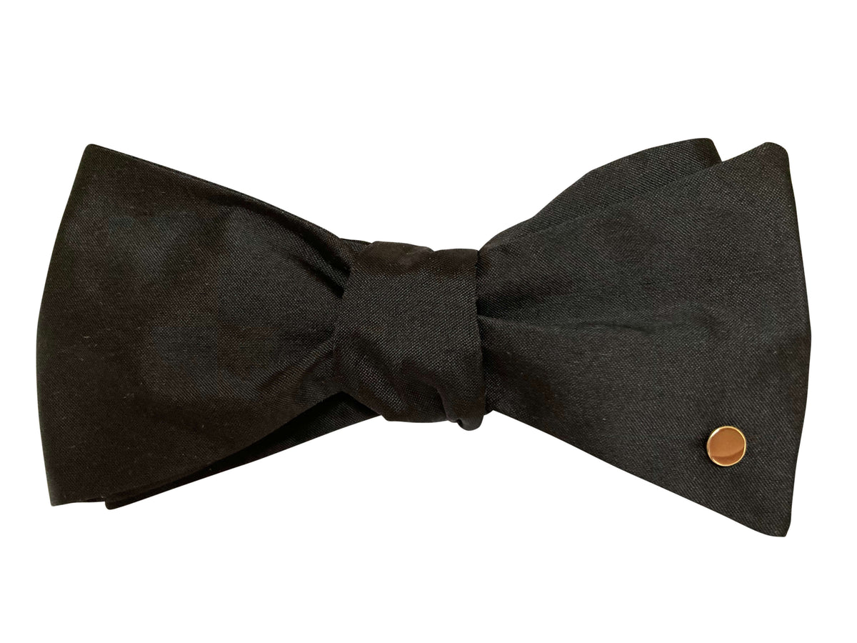 Black Silk Bow Tie with 9ct Yellow Gold Disc