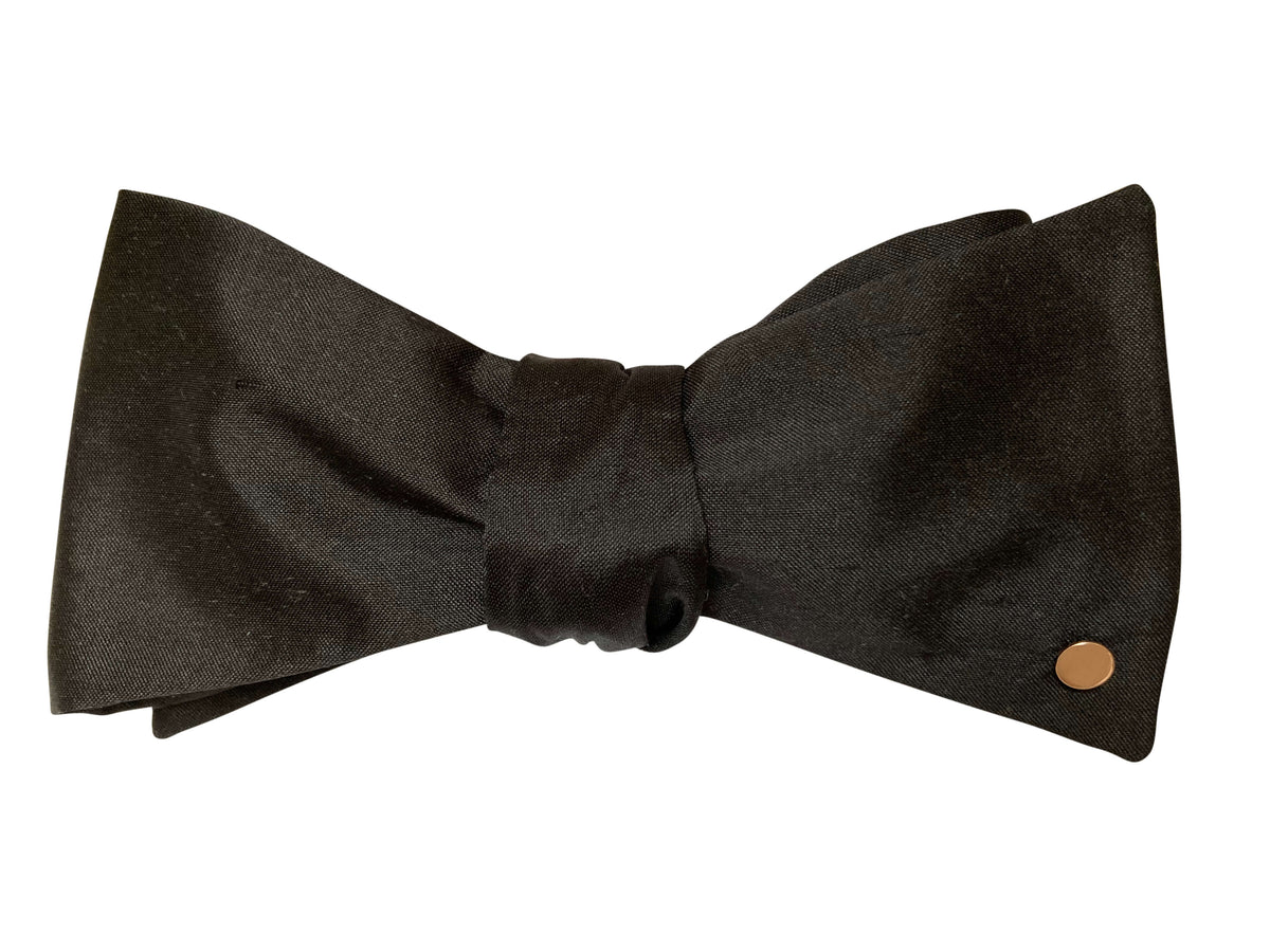 Black Silk Bow Tie with 9ct Rose Gold Disc