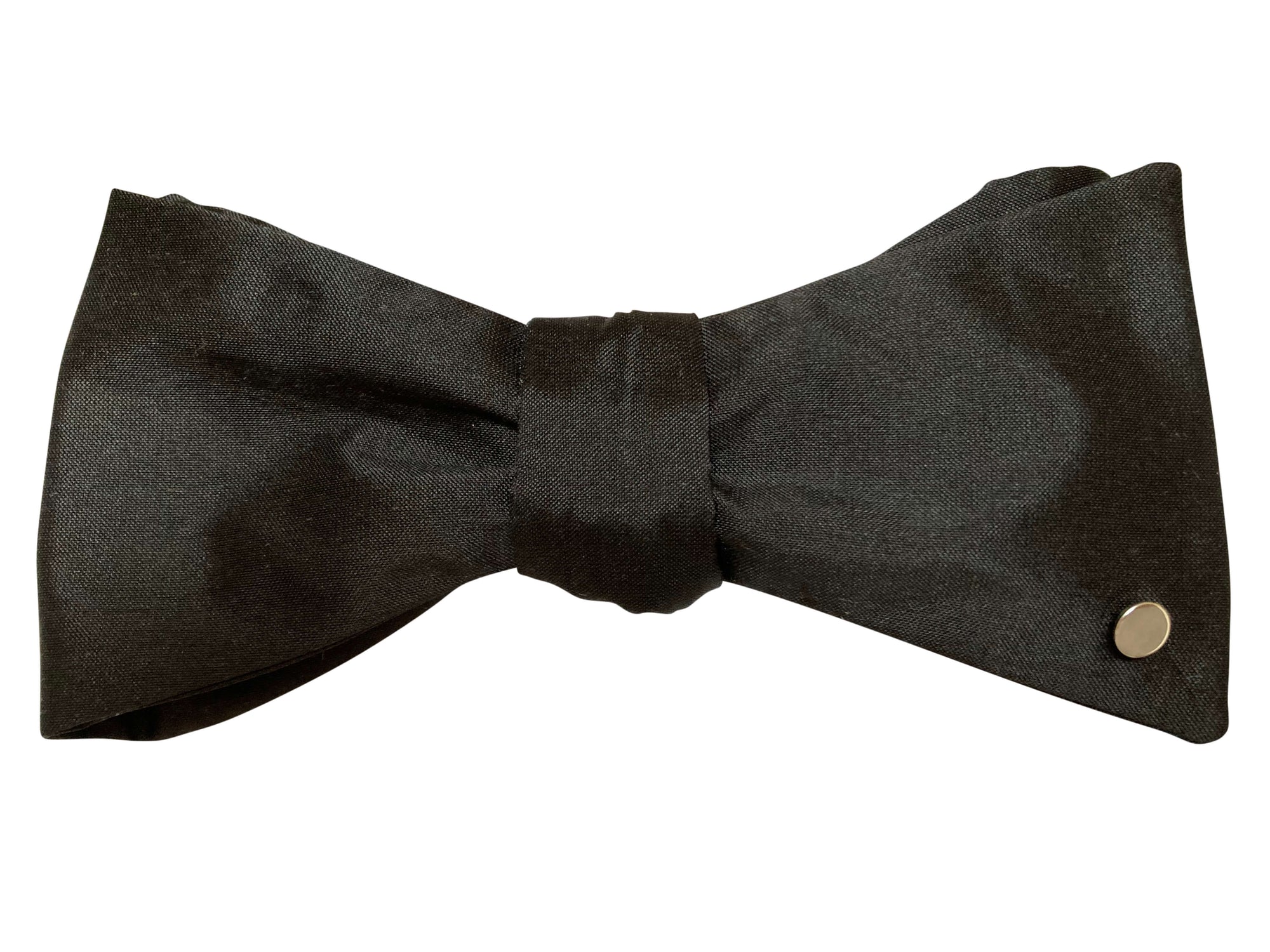 Black Silk Bow Tie with 9ct White Gold Disc