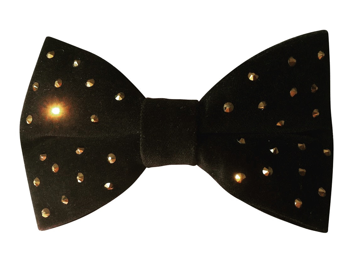 Black Velvet Bow Tie with Gold Crystals