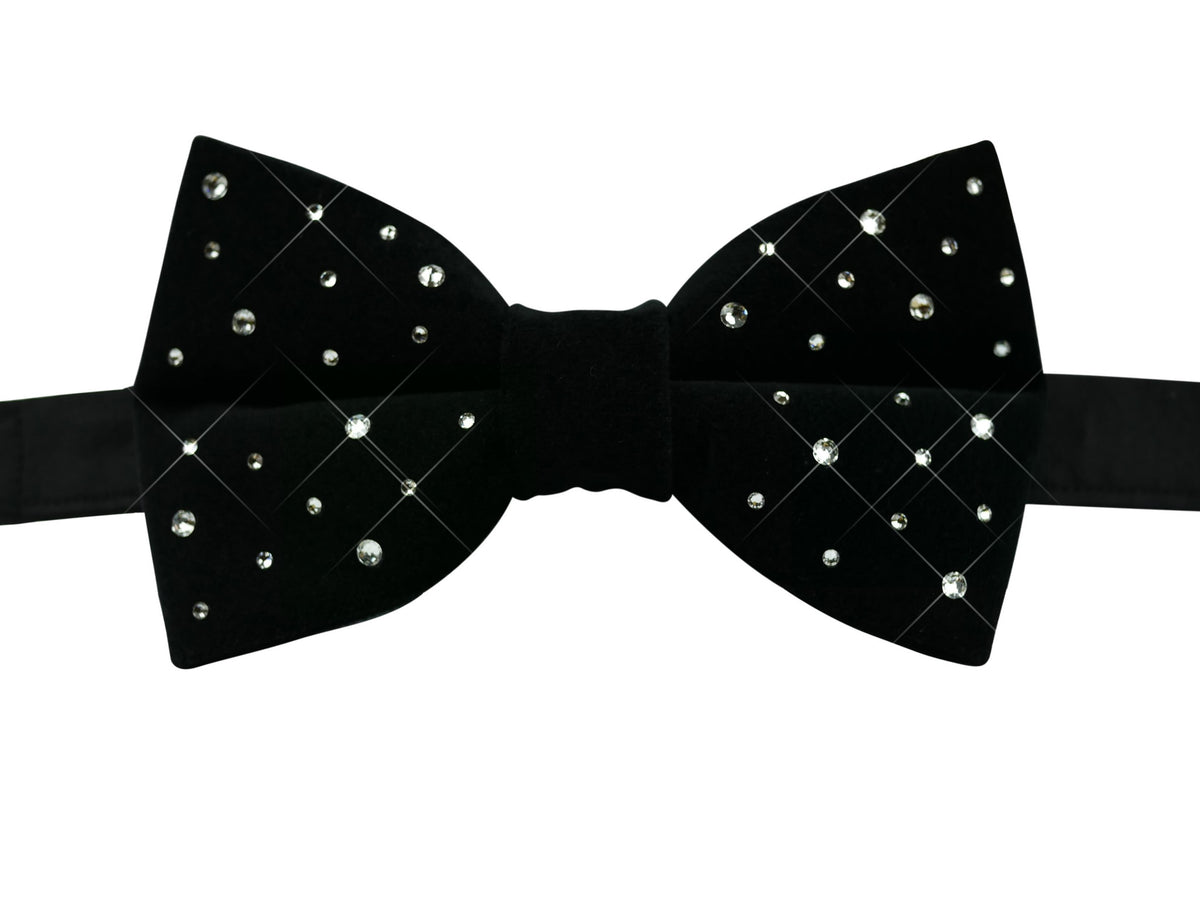 Black Velvet Bow Tie with Swarovski Crystals