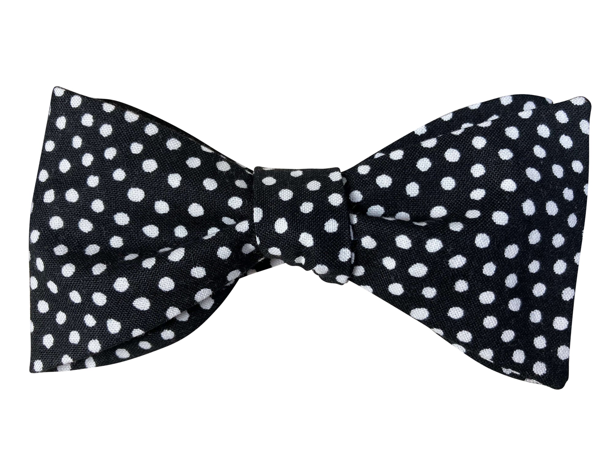 black and white polk dot self tie bow tie