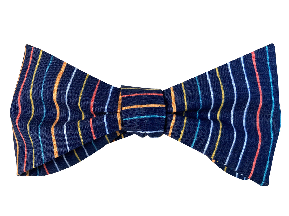 navy blue multicolour stripe self tie bow tie