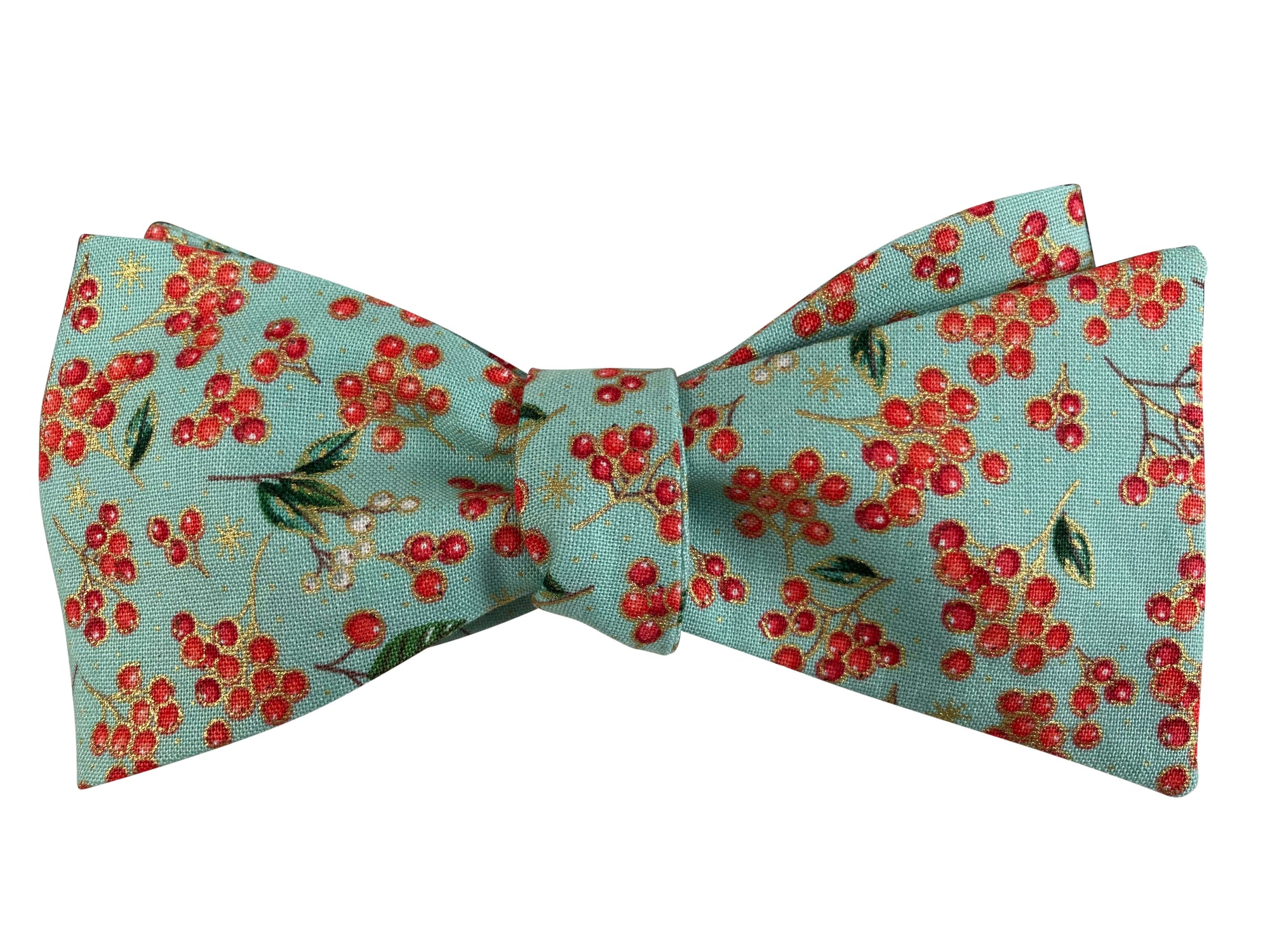 Blue and red mistletoe self tie bow tie