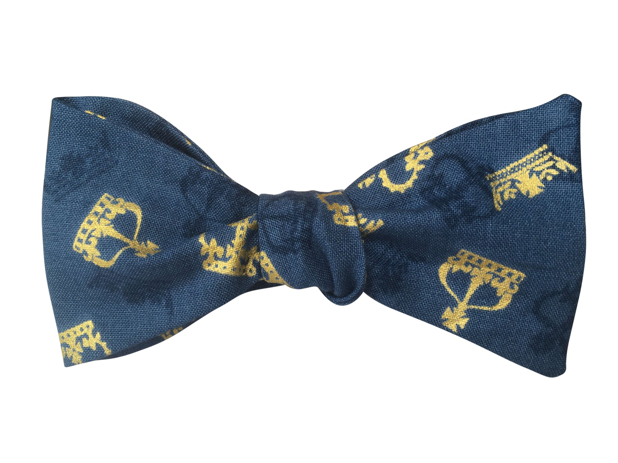 blue and gold crowns self tie bow tie
