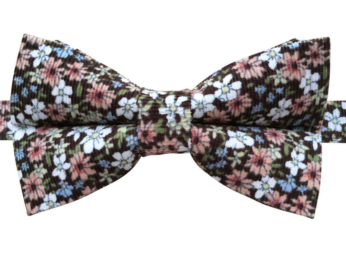 Brown Needlecord Floral Bow Tie