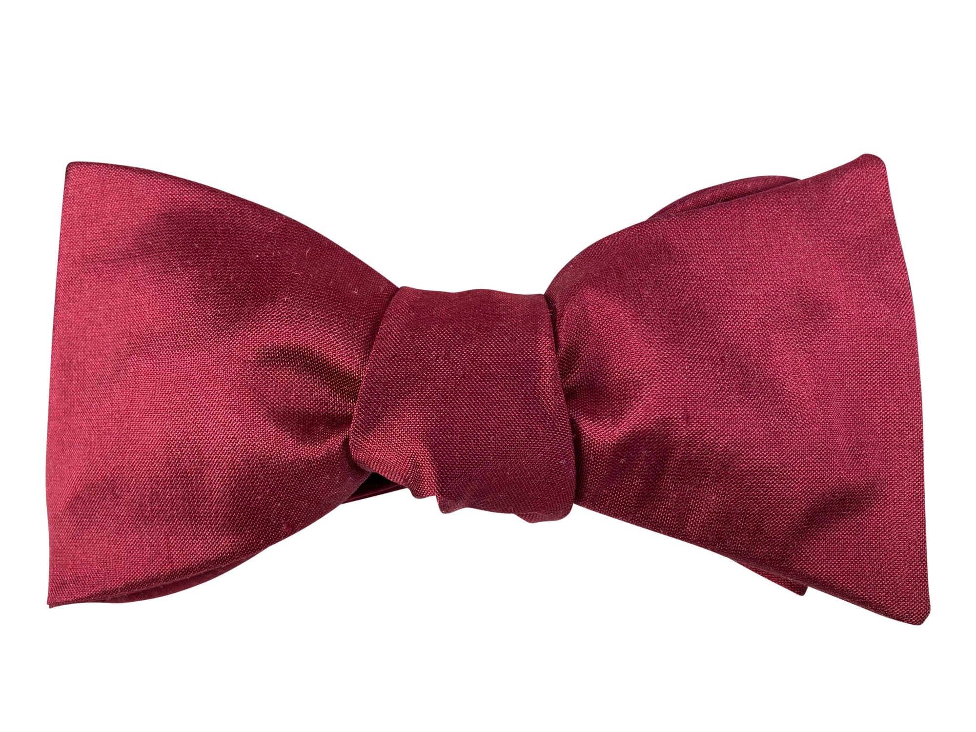 Claret red silk self tie bow tie